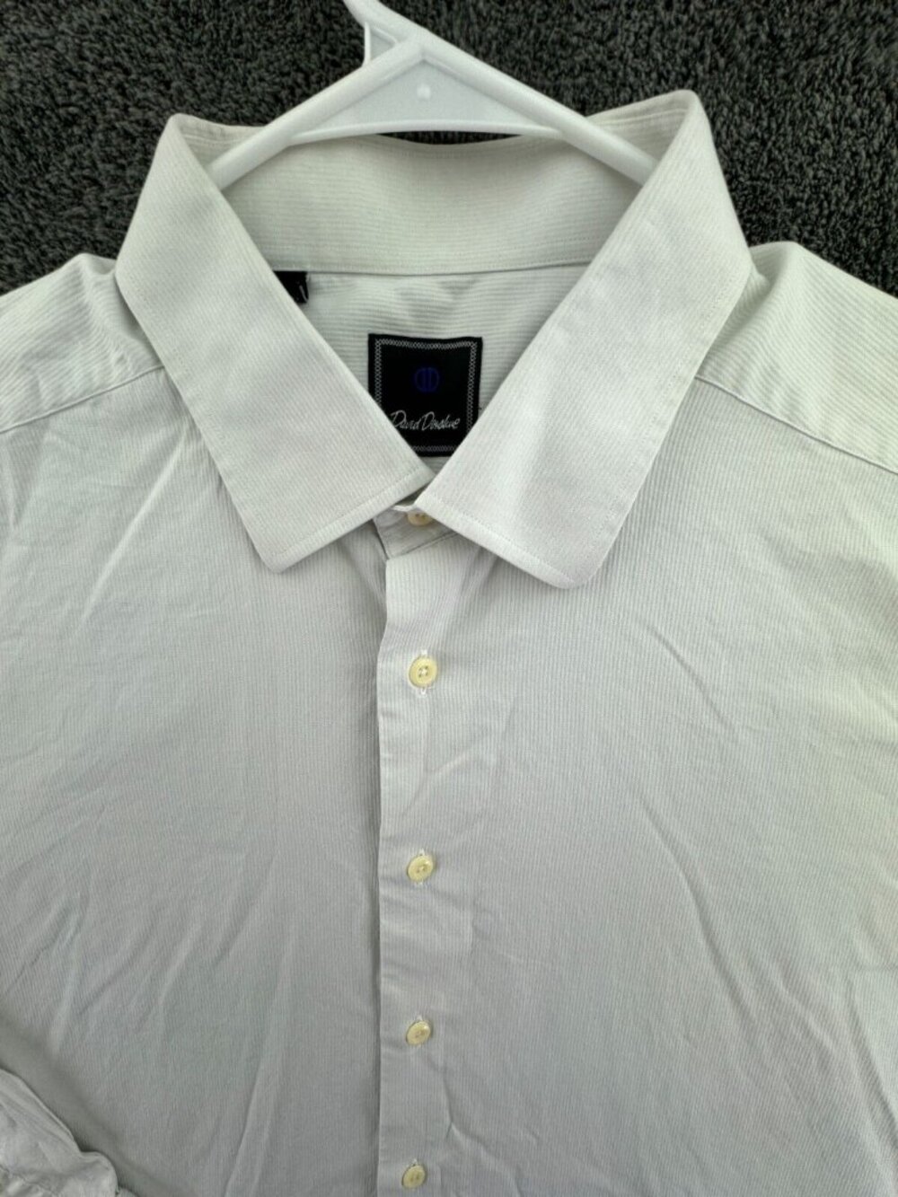 David Donahue Long Sleeve Button Up Shirt Men Striped Gray White 18 36/37 Cotton